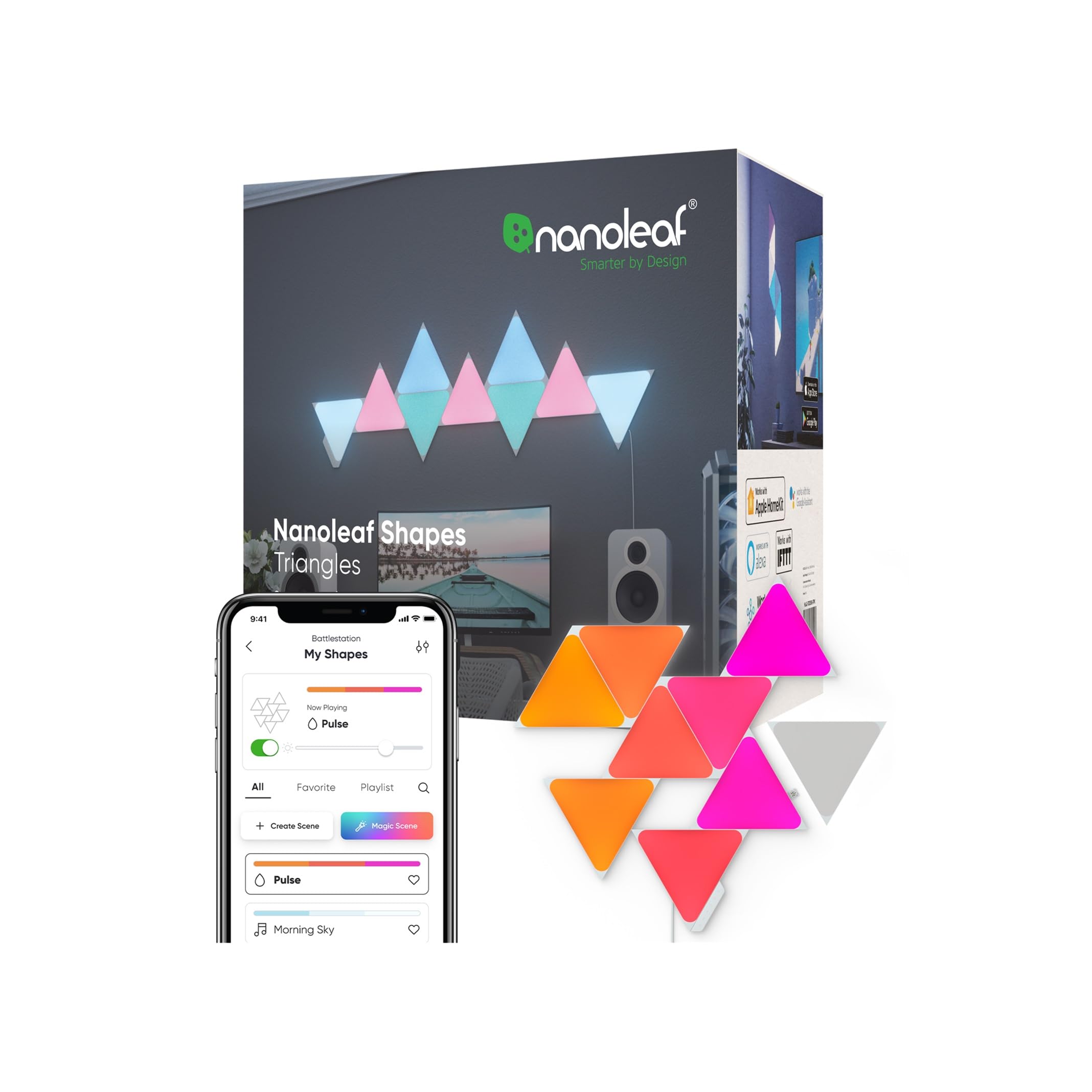 Nanoleaf Shapes Triangles スマーターキット 三角形スターターキット（9パネル） - NL47-0006TW-9PK